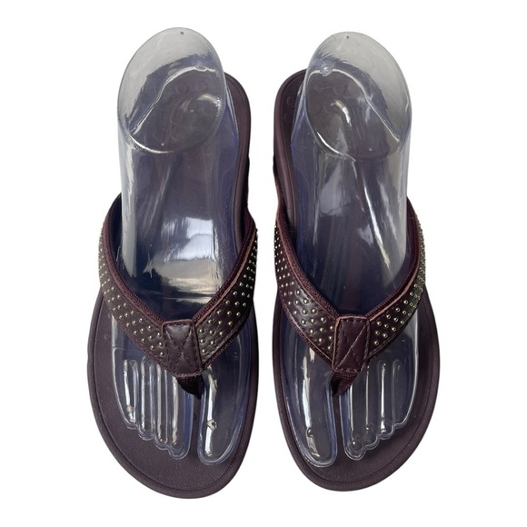 Vionic Women’s Orthotic Kehoe Studded Leather Merlot Colored Wedge Thong Sandals - Picture 9 of 9